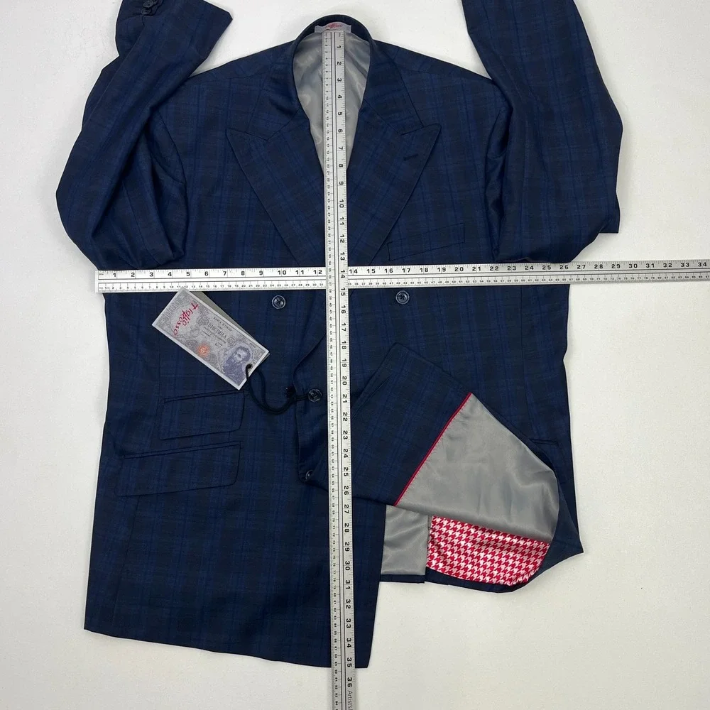 Tiglio Rosso Lanificio Di Biella NWD 50R Blue Double Breasted Suit Jacket